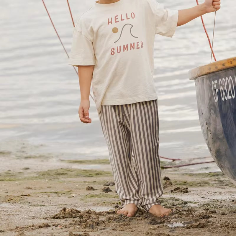 TinyTrend™ Vintage Cotton Stripe Pants – Unisex Casual Trousers with Pockets for Toddlers