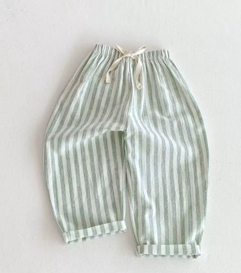 TinyTrend™ Vintage Cotton Stripe Pants – Unisex Casual Trousers with Pockets for Toddlers
