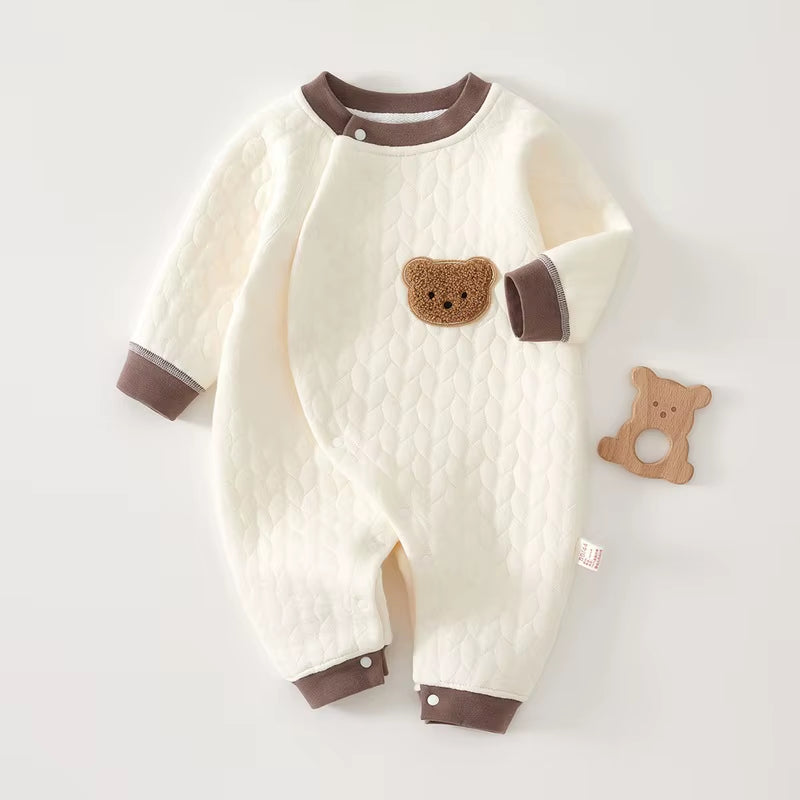 CuddleCub™ Cartoon Bear Romper – Soft Autumn & Winter Bodysuit for Baby Boys and Girls